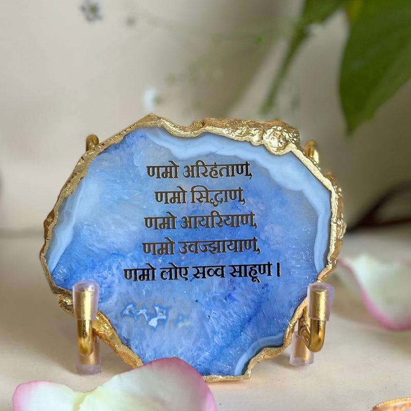 Buy Namokar Handcrafted Agate Religious Accent - Blue Festive Accents from Vaaree