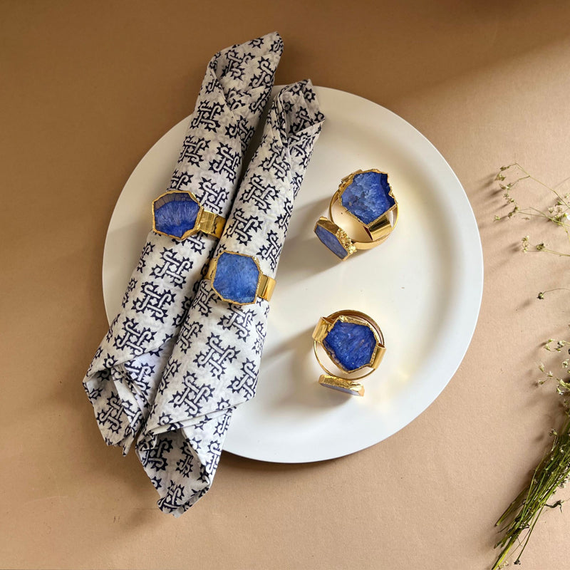 Napkin Ring - Suzzaine Handcrafted Agate Napkin Rings (Blue) - Set Of Six