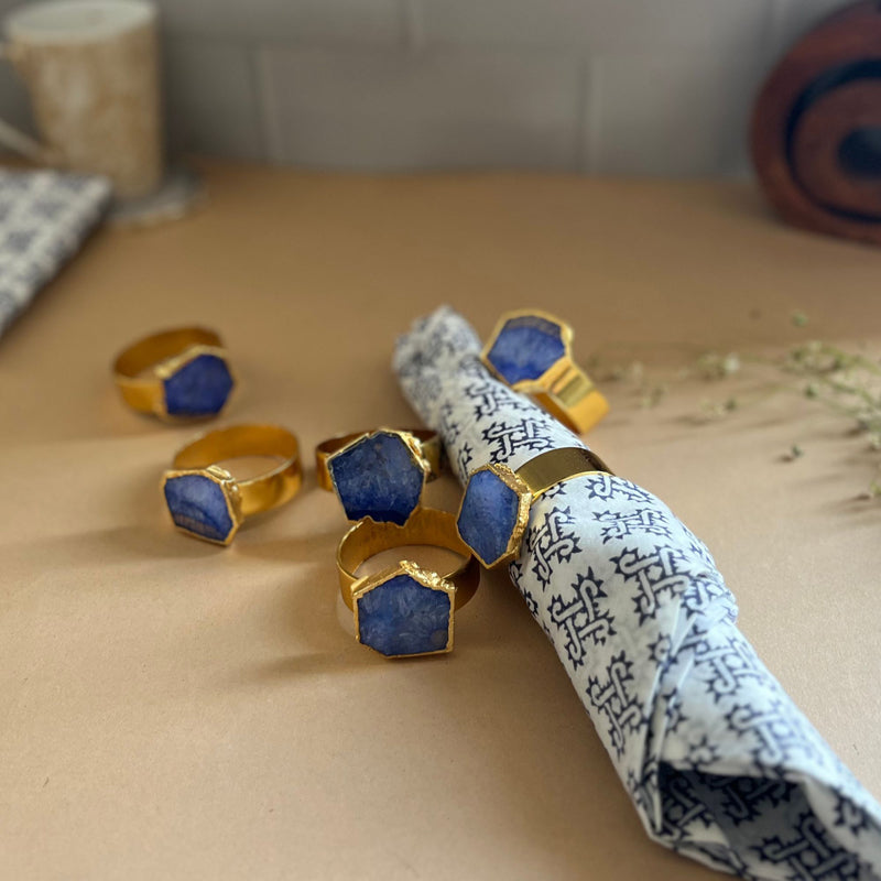 Napkin Ring - Suzzaine Handcrafted Agate Napkin Rings (Blue) - Set Of Six