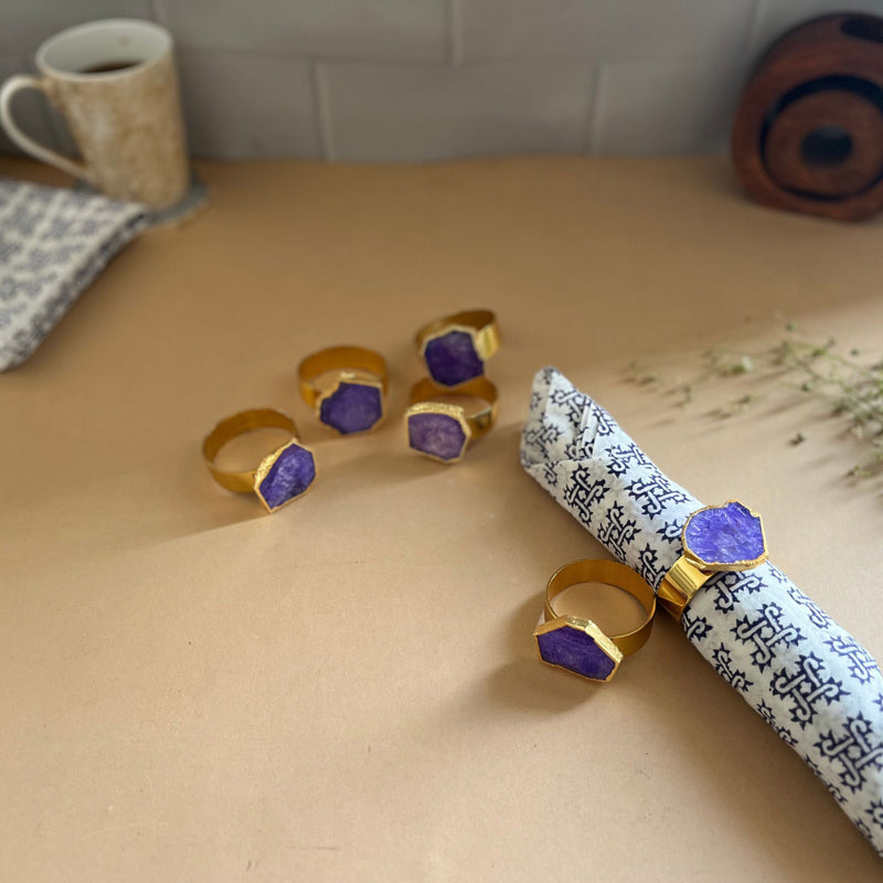 Napkin Ring - Suzzaine Handcrafted Agate Napkin Rings (Purple) - Set Of Six