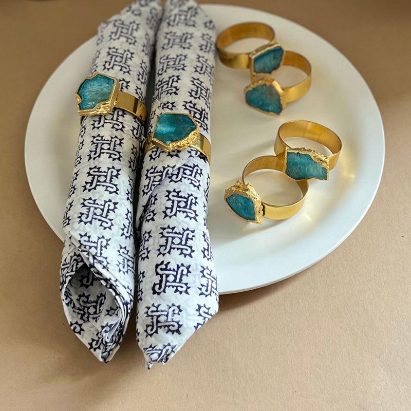 Buy Suzzaine Handcrafted Agate Napkin Rings (Turquoise) - Set Of Six Napkin Rings from Vaaree