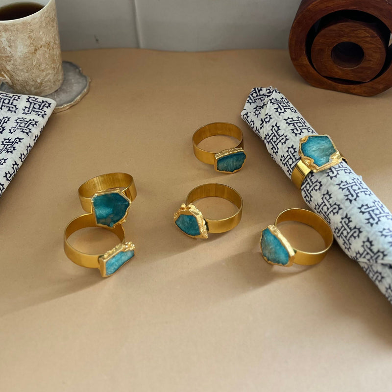 Napkin Ring - Suzzaine Handcrafted Agate Napkin Rings (Turquoise) - Set Of Six