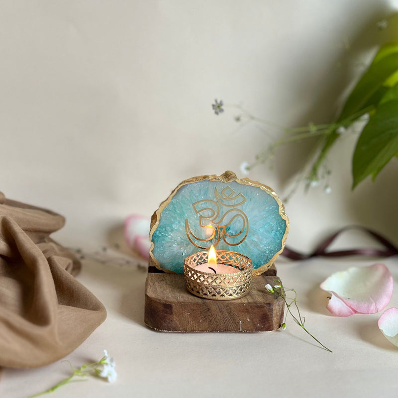 Buy Namokar Handcrafted Agate Religious Accent With Tealight Candle Holder - Green Candle Holders from Vaaree