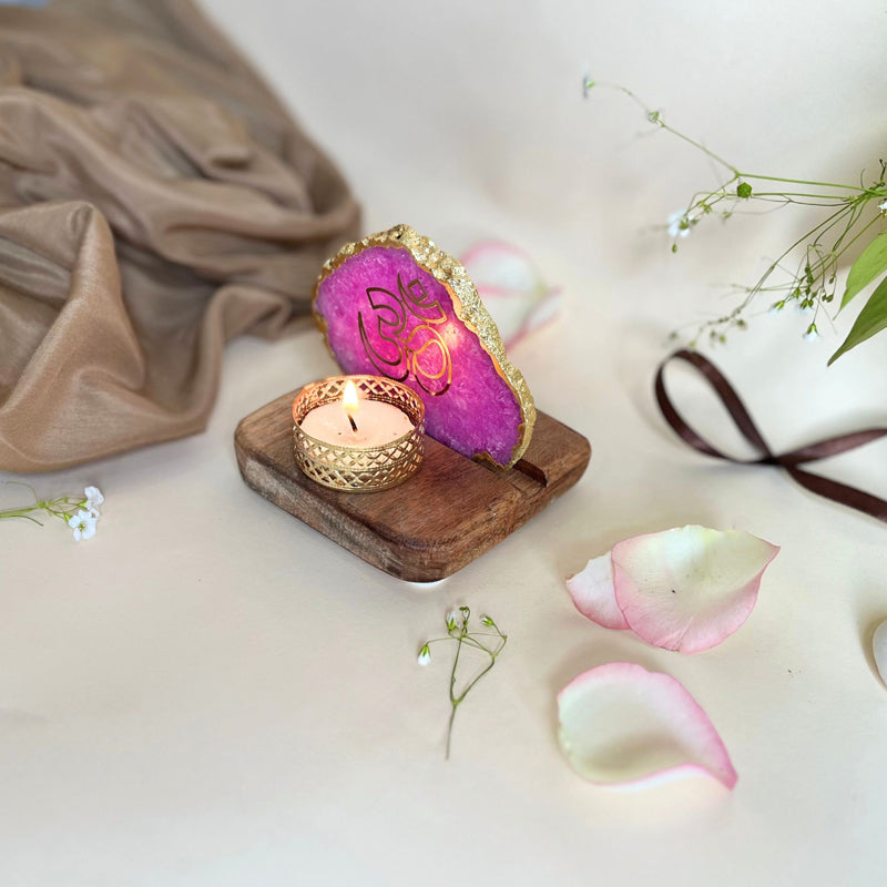 Buy Om Handcrafted Agate Religious Accent With Tealight Candle Holder - Pink Candle Holders from Vaaree