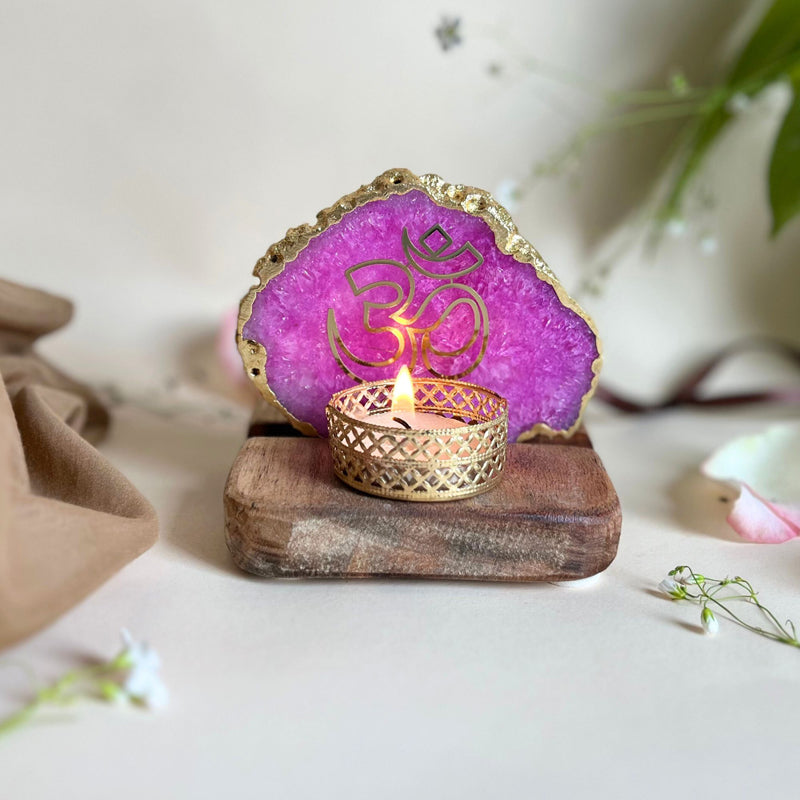 Buy Om Handcrafted Agate Religious Accent With Tealight Candle Holder - Pink Candle Holders from Vaaree