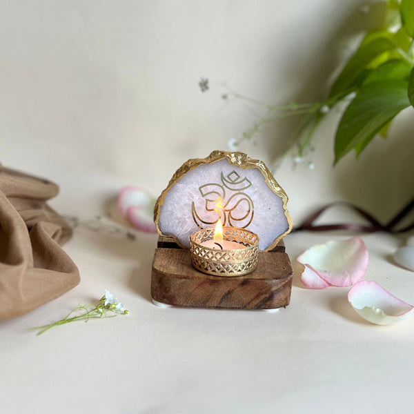 Buy Om Handcrafted Agate Religious Accent With Tealight Candle Holder - White Candle Holders from Vaaree