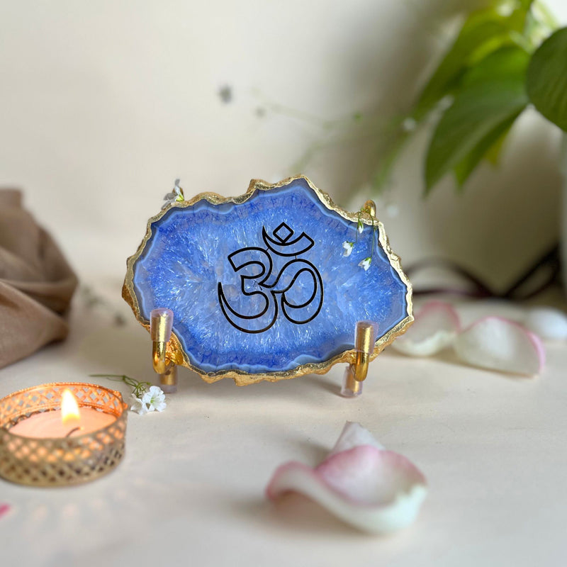 Buy Om Handcrafted Agate Religious Accent - Blue Festive Accents from Vaaree