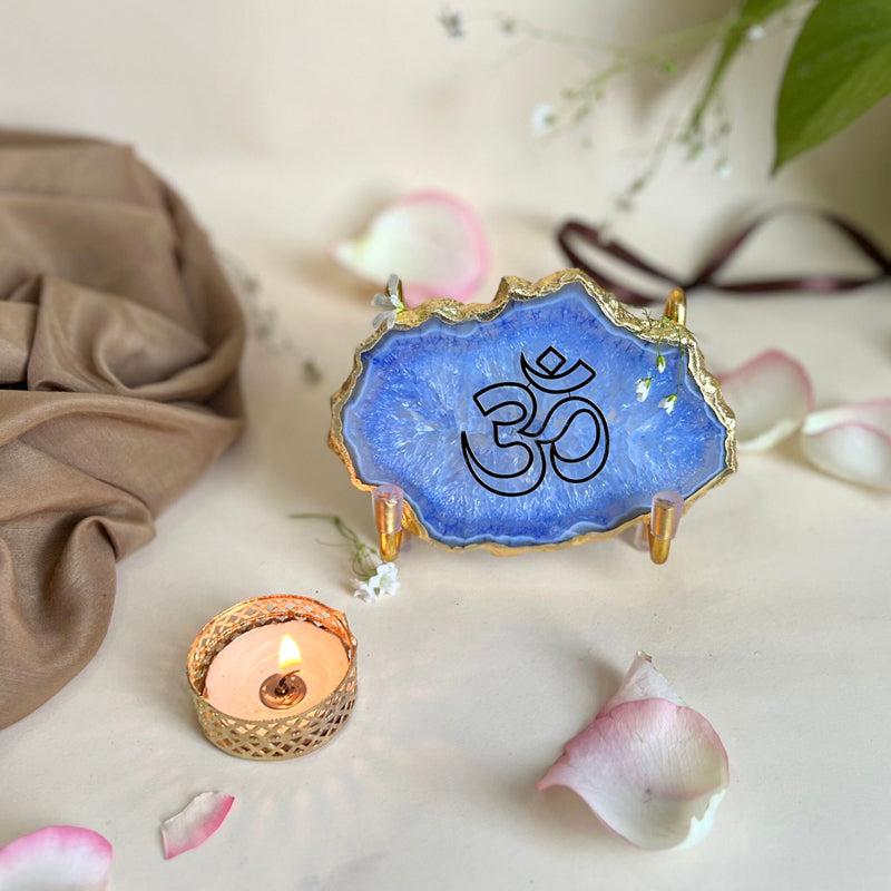 Buy Om Handcrafted Agate Religious Accent - Blue Festive Accents from Vaaree