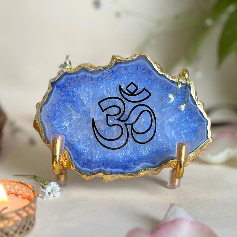 Buy Om Handcrafted Agate Religious Accent - Blue Festive Accents from Vaaree