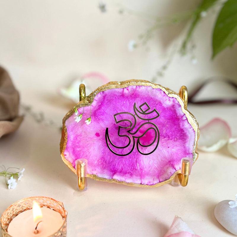 Buy Om Handcrafted Agate Religious Accent - Pink Festive Accents from Vaaree