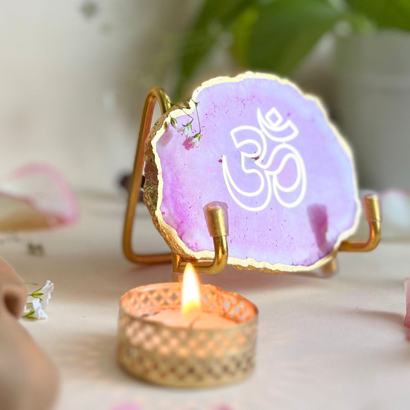 Buy Om Handcrafted Agate Religious Accent - Pink Festive Accents from Vaaree