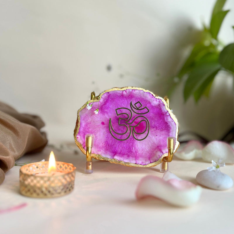 Buy Om Handcrafted Agate Religious Accent - Pink Festive Accents from Vaaree