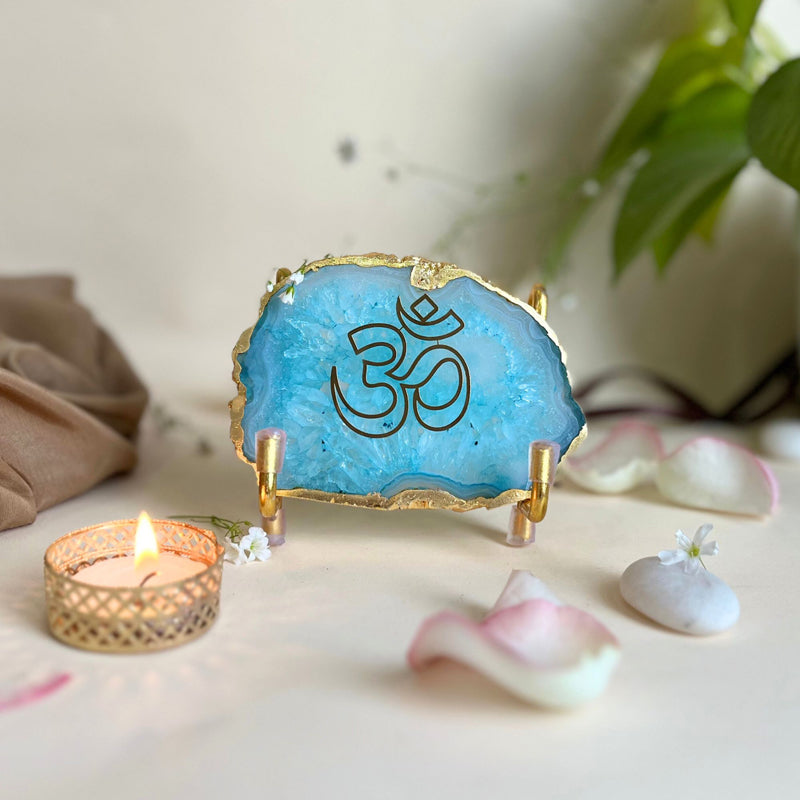 Buy Om Handcrafted Agate Religious Accent - Turquoise Festive Accents from Vaaree