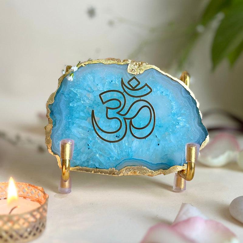 Buy Om Handcrafted Agate Religious Accent - Turquoise Festive Accents from Vaaree