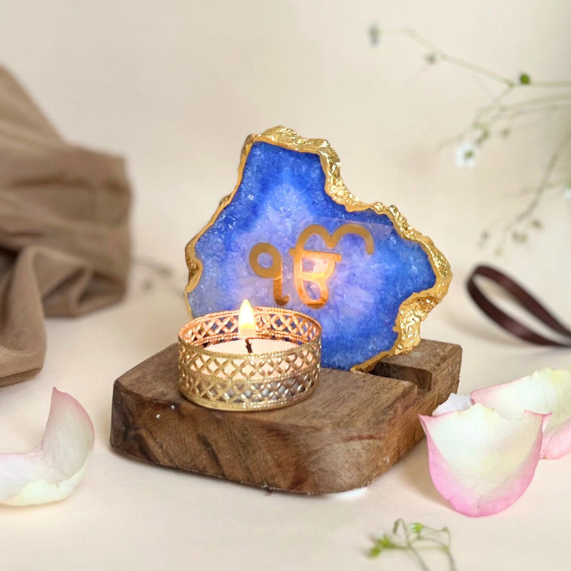 Buy Ik Onkar Handcrafted Agate Religious Accent With Tealight Candle Holder - Blue Candle Holders from Vaaree