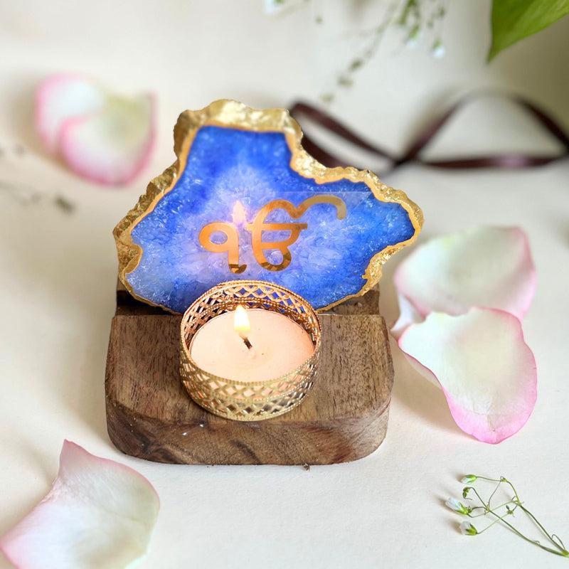 Buy Ik Onkar Handcrafted Agate Religious Accent With Tealight Candle Holder - Blue Candle Holders from Vaaree