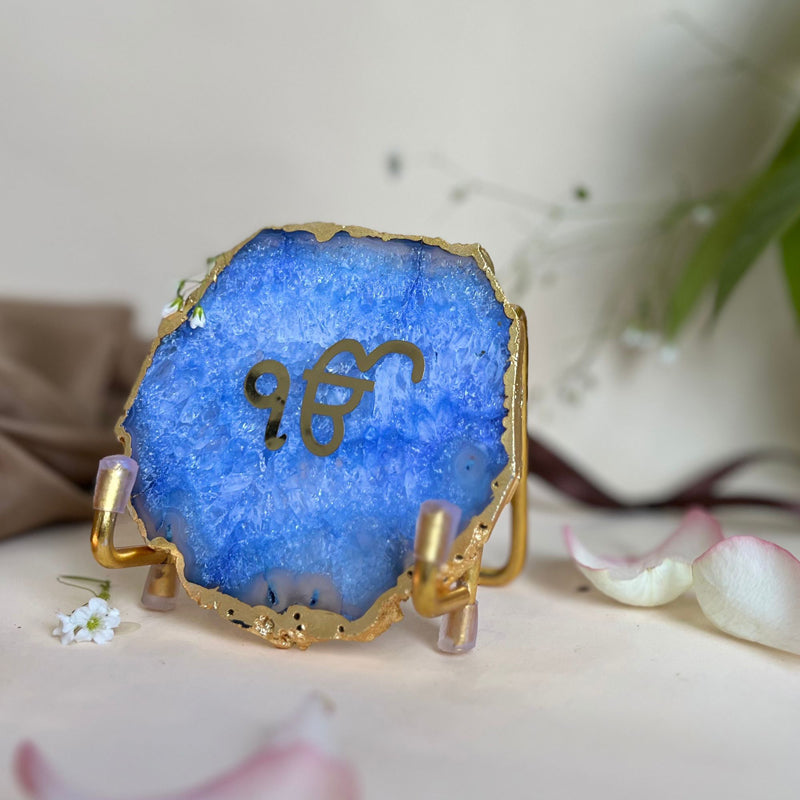 Buy Ik Onkar Handcrafted Agate Religious Accent - Blue Festive Accents from Vaaree