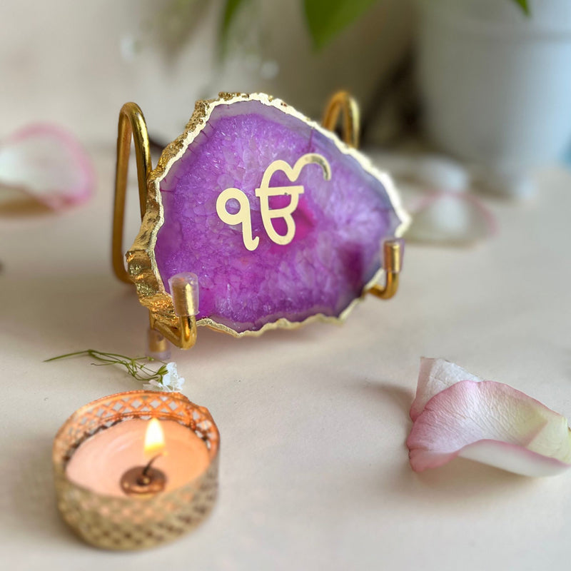 Buy Ik Onkar Handcrafted Agate Religious Accent - Pink Festive Accents from Vaaree