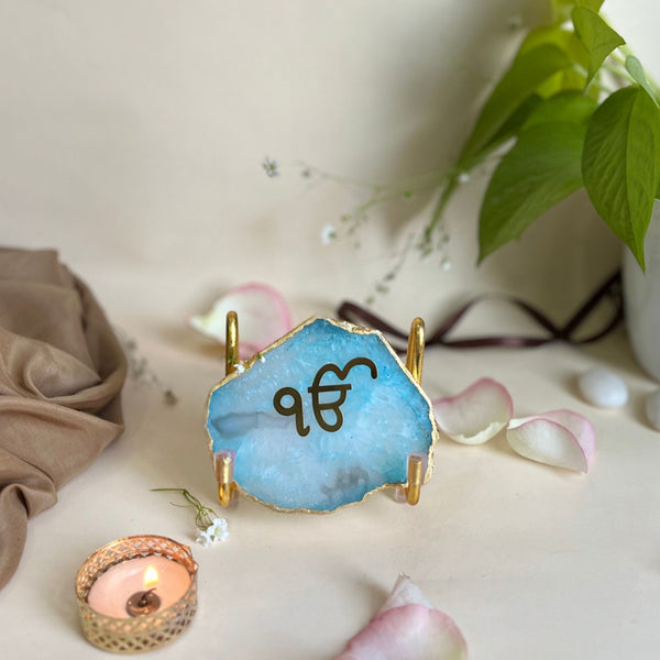 Buy Ik Onkar Handcrafted Agate Religious Accent - Turquoise Festive Accents from Vaaree