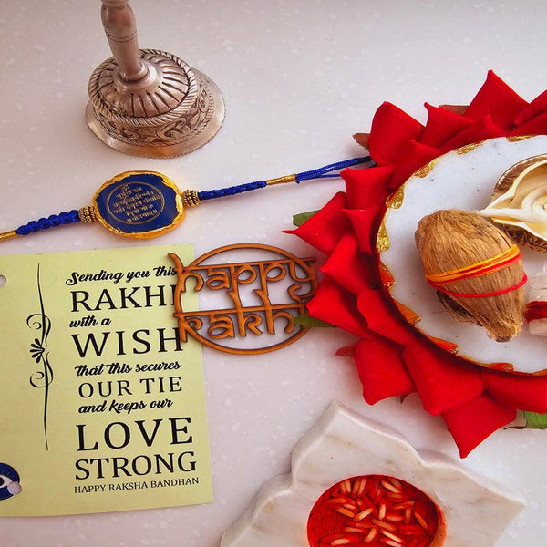 Buy Gayathri Mantra Blue Agate Rakhi Gift Set Rakhi Hamper from Vaaree