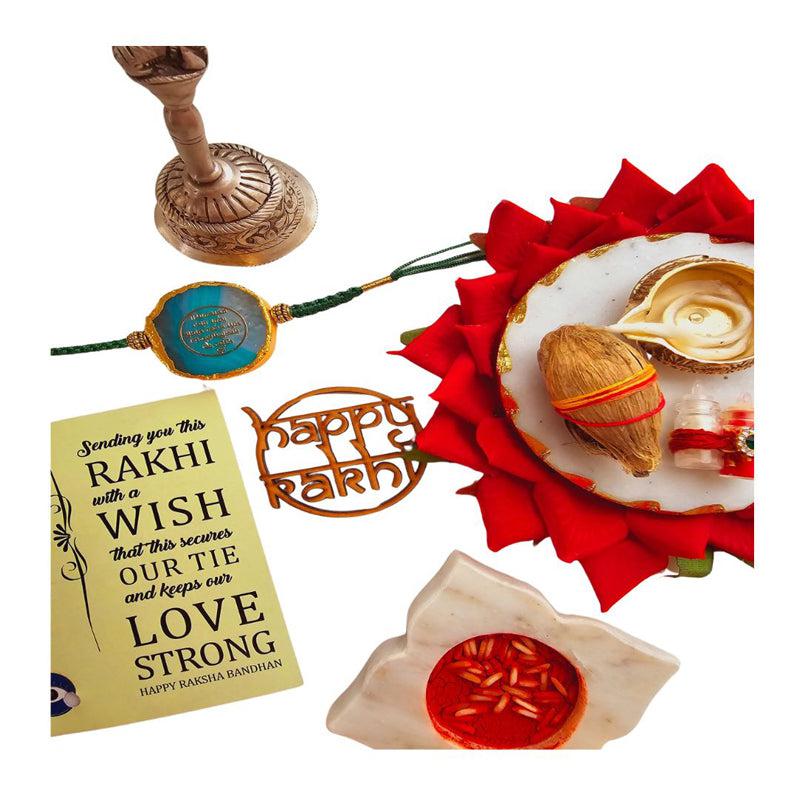 Buy Gayathri Mantra Green Agate Rakhi Gift Set Rakhi Hamper from Vaaree