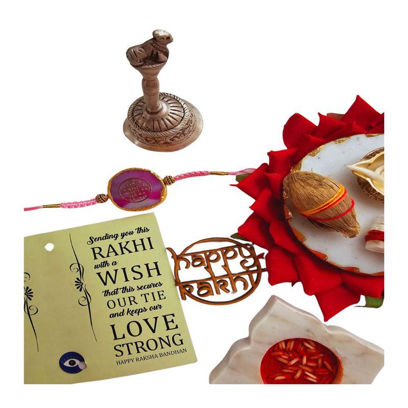 Buy Gayathri Mantra Pink Agate Rakhi Gift Set Rakhi Hamper from Vaaree