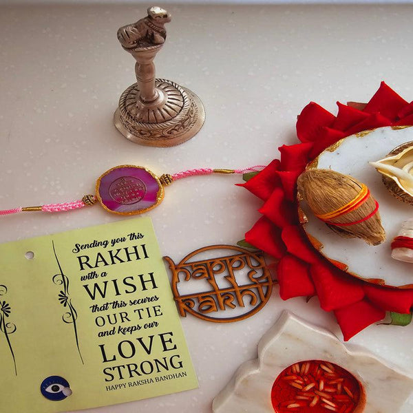 Buy Gayathri Mantra Pink Agate Rakhi Gift Set Rakhi Hamper from Vaaree