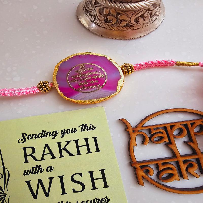 Buy Gayathri Mantra Pink Agate Rakhi Gift Set Rakhi Hamper from Vaaree