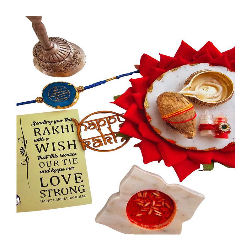 Buy Gayathri Mantra Turquoise Agate Rakhi Gift Set Rakhi Hamper from Vaaree