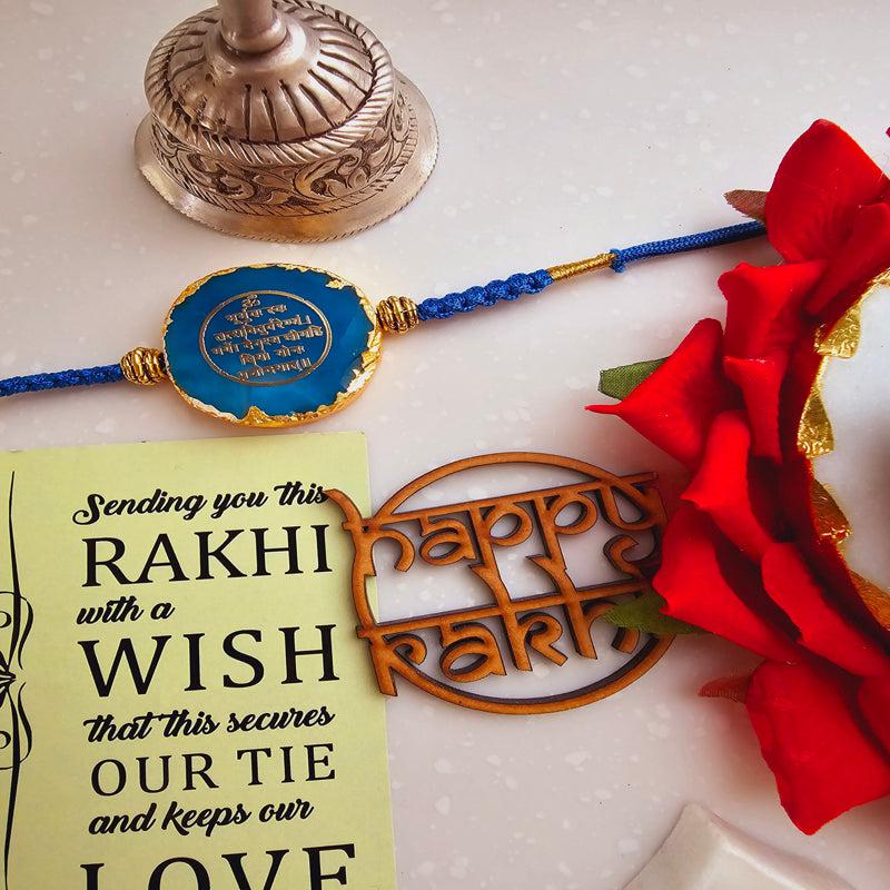 Buy Gayathri Mantra Turquoise Agate Rakhi Gift Set Rakhi Hamper from Vaaree