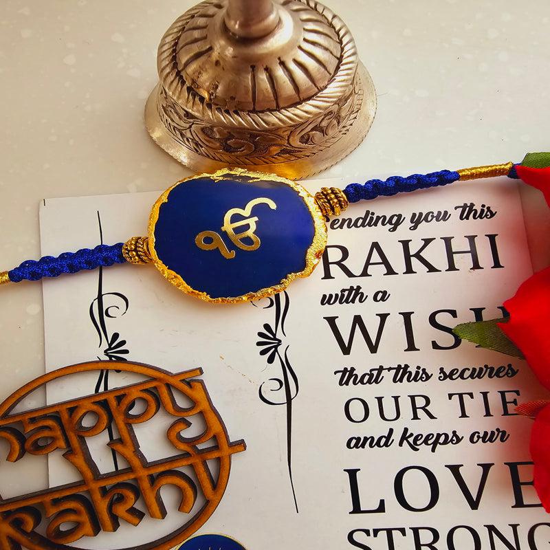 Buy Ik Onkar Dark Blue Agate Rakhi Gift Set Rakhi Hamper from Vaaree