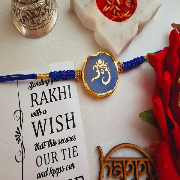 Buy Om Ganesha Blue Agate Rakhi Gift Set Rakhi Hamper from Vaaree