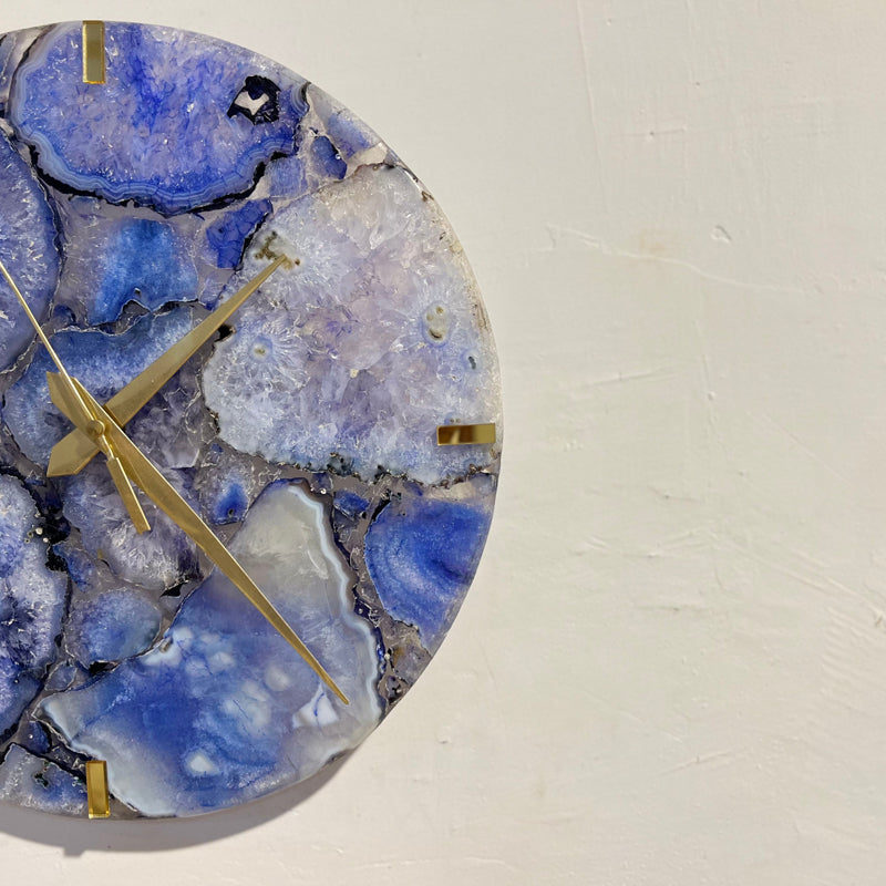 Wall Clock - Obelia Handcrafted Agate Wall Clock - Blue