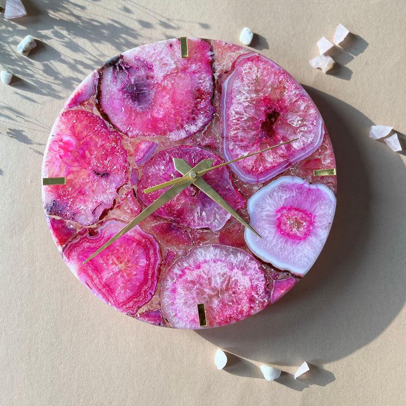 Buy Obelia Handcrafted Agate Wall Clock - Pink Wall Clock from Vaaree