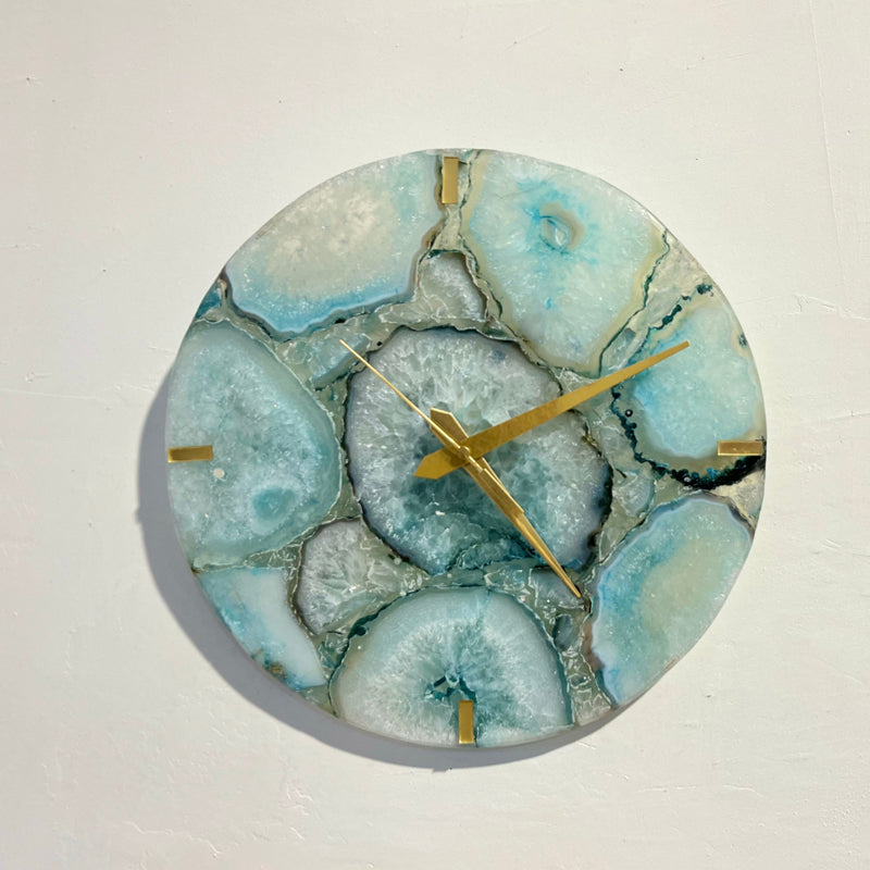 Wall Clock - Obelia Handcrafted Agate Wall Clock - Turquoise