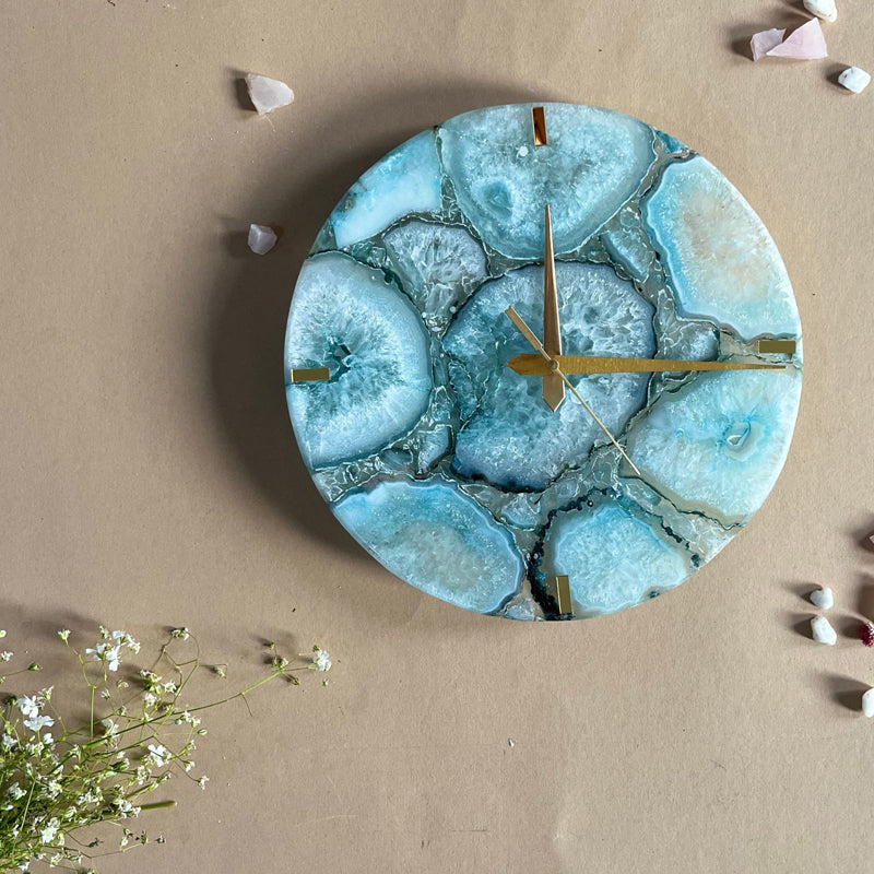 Wall Clock - Obelia Handcrafted Agate Wall Clock - Turquoise