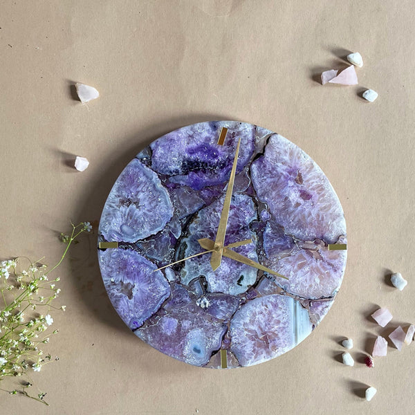 Wall Clock - Obelia Handcrafted Agate Wall Clock - Purple