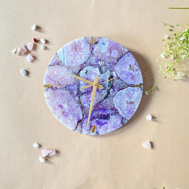 Wall Clock - Obelia Handcrafted Agate Wall Clock - Purple