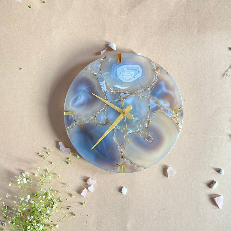 Wall Clock - Obelia Handcrafted Agate Wall Clock - Aqua