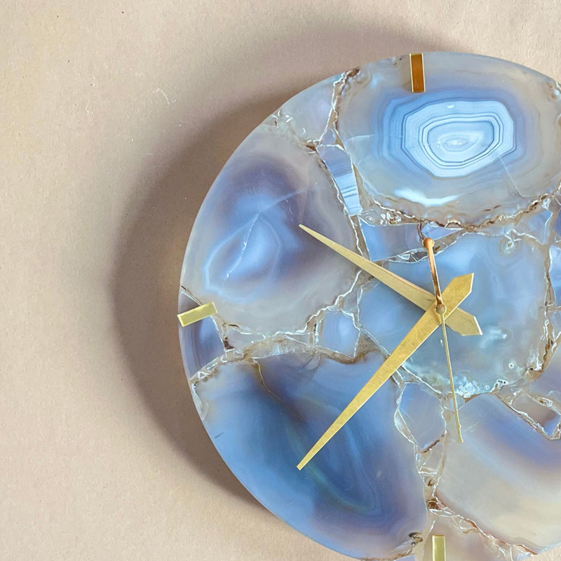 Wall Clock - Obelia Handcrafted Agate Wall Clock - Aqua