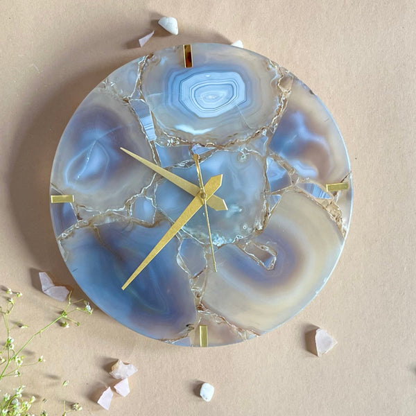 Wall Clock - Obelia Handcrafted Agate Wall Clock - Aqua