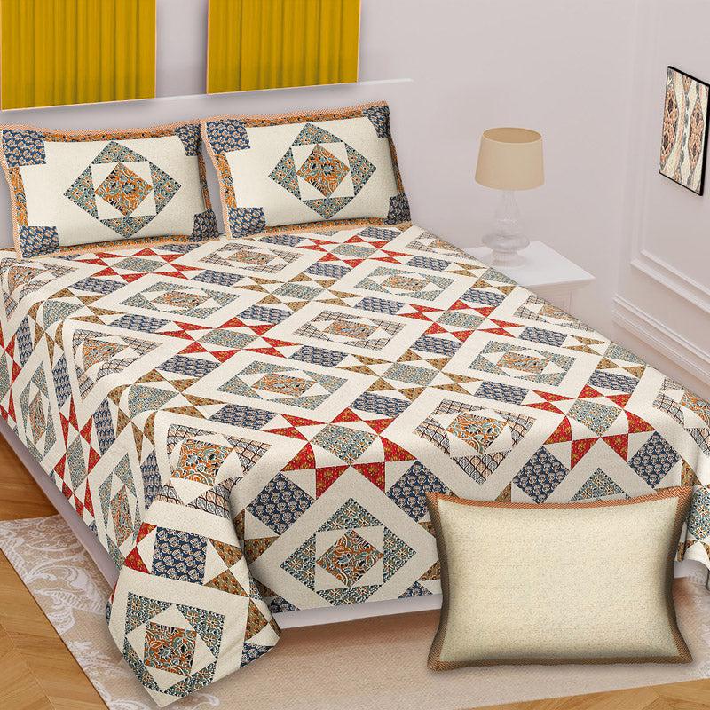 Buy Gramio Geometric Bedsheet - Grey & Red Bedsheets from Vaaree