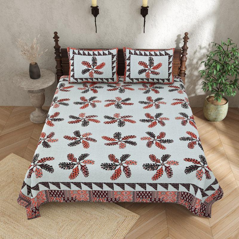 Buy Chakra Floral Bedsheet - Brown & White Bedsheets from Vaaree