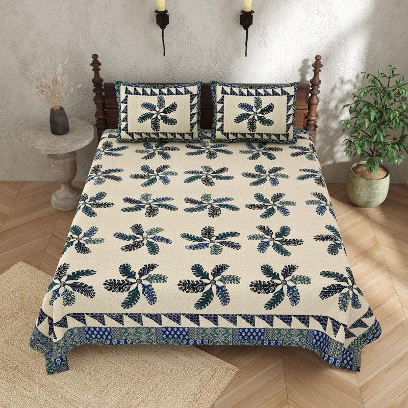 Buy Chakra Floral Bedsheet - Blue & White Bedsheets from Vaaree