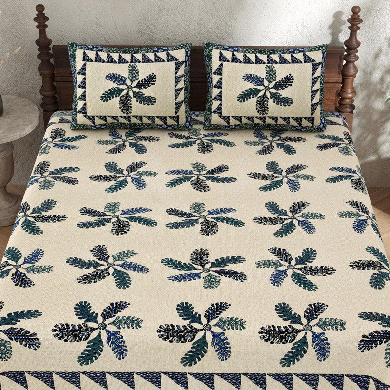 Buy Chakra Floral Bedsheet - Blue & White Bedsheets from Vaaree