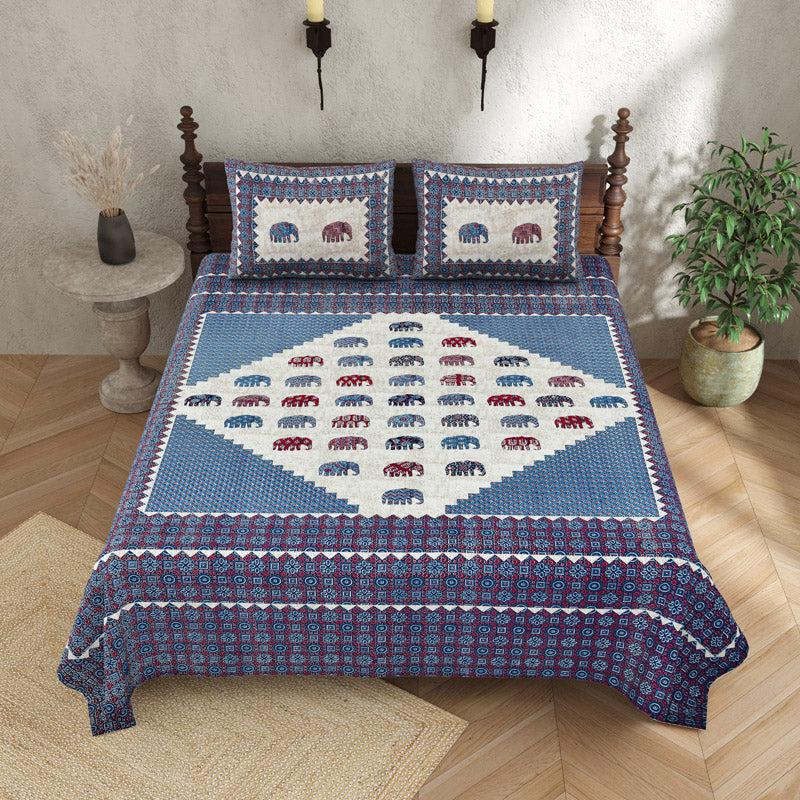 Buy Veena Gaja Ethnic Bedsheet - Blue & White Bedsheets from Vaaree