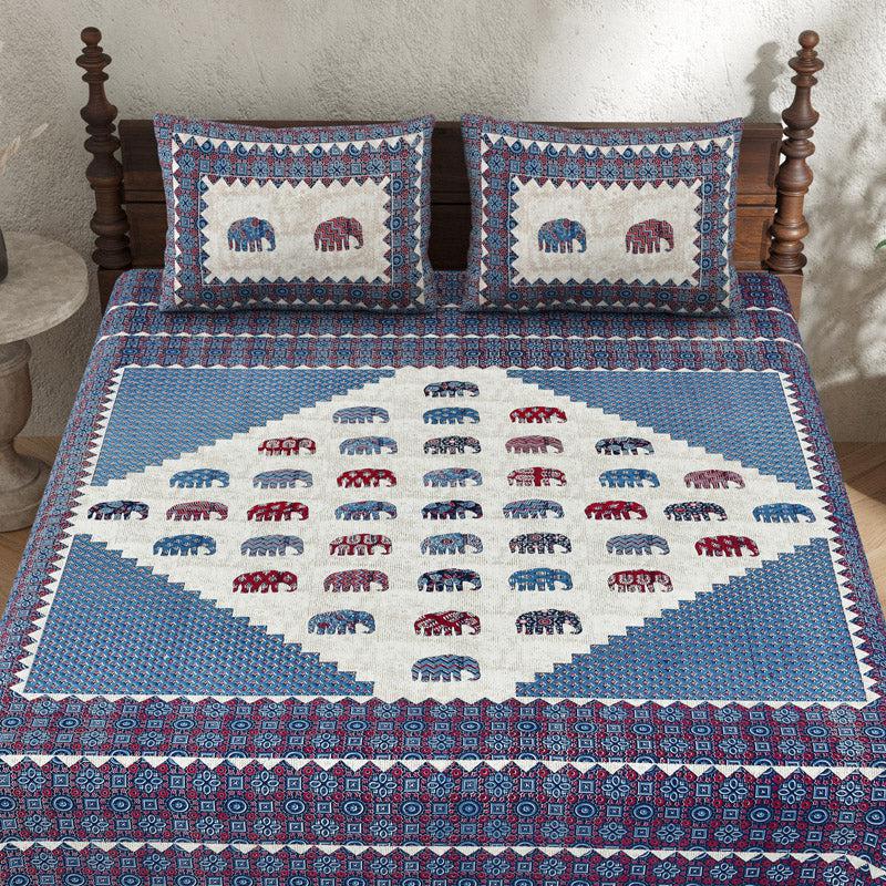 Buy Veena Gaja Ethnic Bedsheet - Blue & White Bedsheets from Vaaree