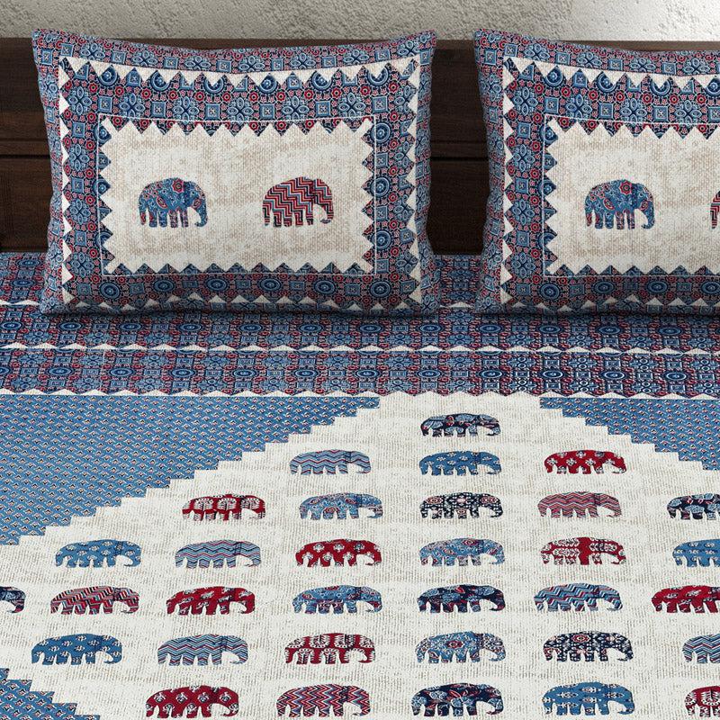 Buy Veena Gaja Ethnic Bedsheet - Blue & White Bedsheets from Vaaree