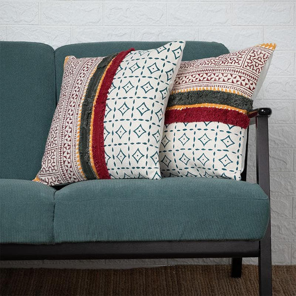 Buy Multicolor Fringed Cushion Cover - Set Of Two Online in India | Cushion Covers on Vaaree