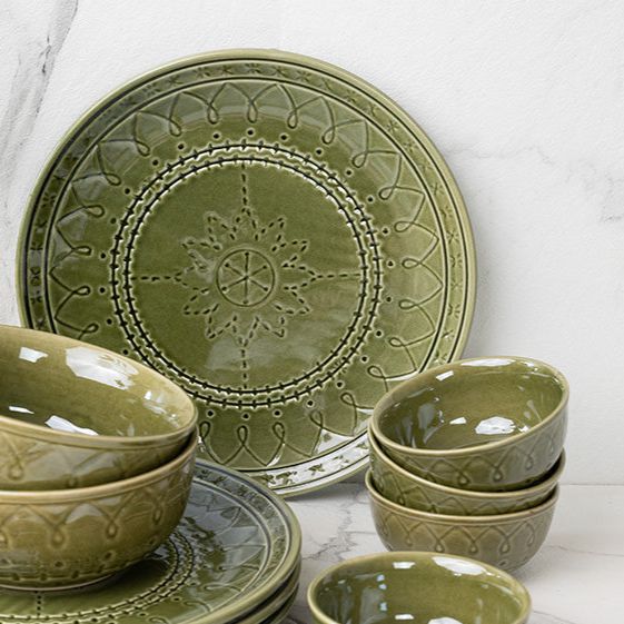 Buy Ekta Dinnerware (Moss Green) - Ten Piece Set Dinner Set from Vaaree